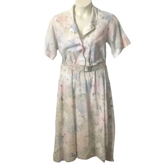 Vintage Women’s Pastel Blue Pink and Green Shirtwaist Dress Size - Picture 11 of 12